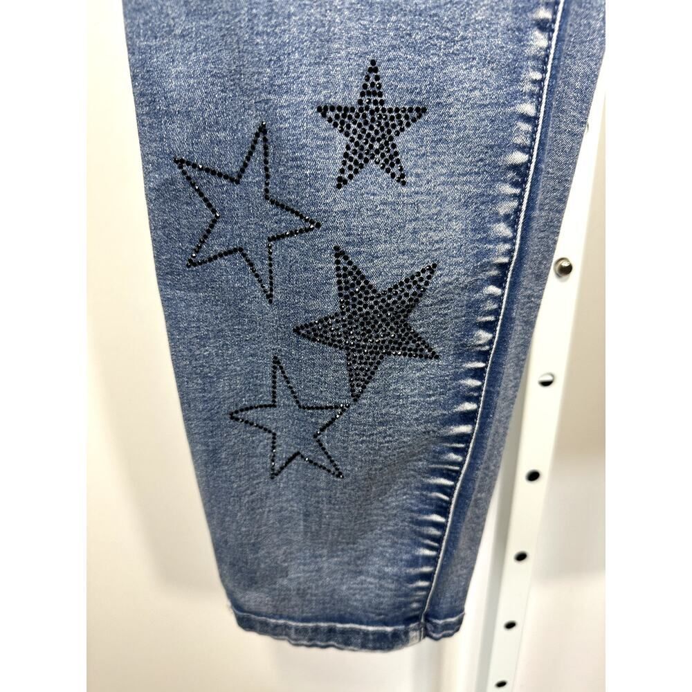 VIA RITINA Women's Denim Rhinestone Star Skinny Jeans Blue Size 10 - Picture 8 of 14